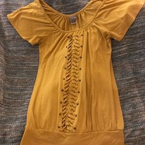 Rustic Yellow Boho Top w/Studs by Daytrip